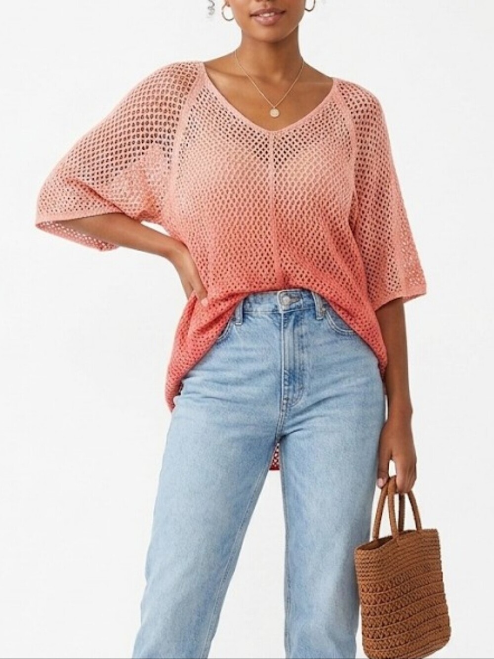 United States Sweater Women’s Ombre Coral V-Neck Knit Sweater